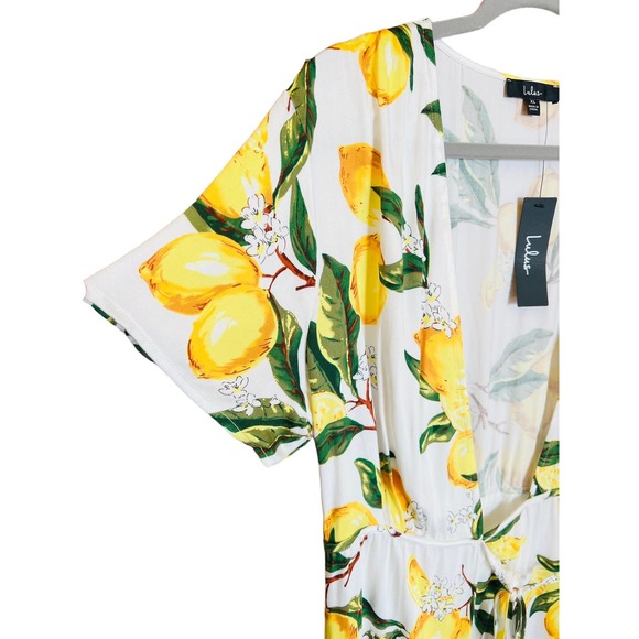 Lulus A La Tart White/ Yellow Lemon print Wrap Dress Sz XL 100% Rayon - Picture 11 of 14
